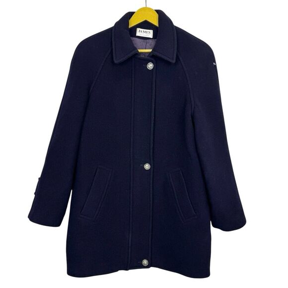 Peter James Wool Cashmere Blend Peacoat Small Navy Blue Full Zip Button Crest - Picture 1 of 12